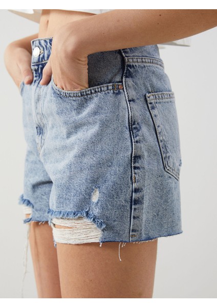 Yeni Sezon Yüksek Bel Dar Fit Kadın Jean Şort modelleri