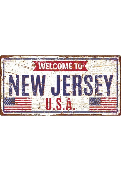 Vintage Tarz New Jersey Temalı Metal Duvar Dekoru – U.s.a. Tasarımlı Levha