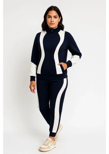 Kadın Premium Parçalı Eşofman Takım - Dik Yaka Fermuarlı Sweatshirt - Siyah fiyatları