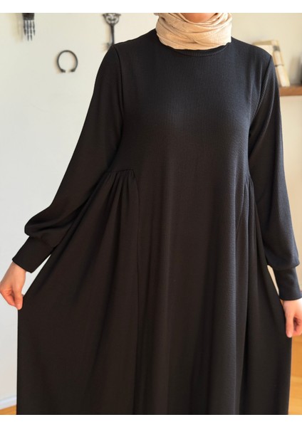 Siyah Yandan Büzgülü Fitilli Örme Elbise 9922 fiyatları