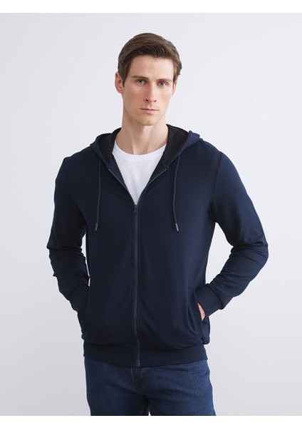 Yeni Sezon Kapüşonlu Basic Erkek Fermuarlı Sweatshirt