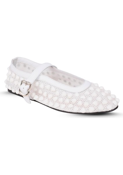 Taş Detaylı Kadın Babet Beyaz fırsatları