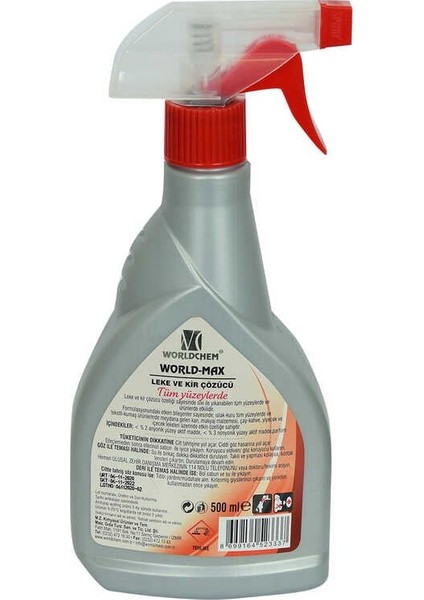 World-Max Tüm Yüzeylerde ve Kir Çözücü Sprey Şişe 500 ml modelleri