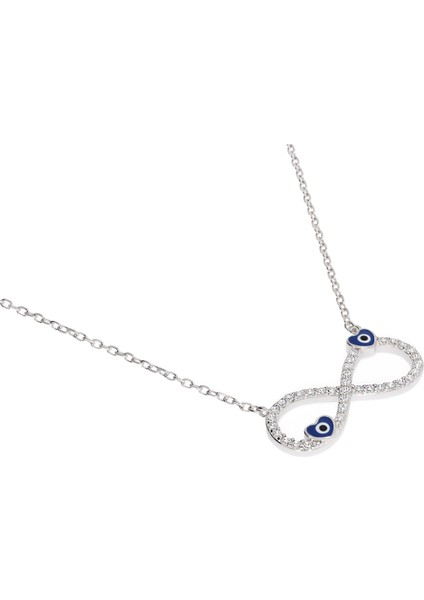 Kadın Kalpli Nazar Boncuğu Detay Sonsuzluk Model Gümüş Kolye