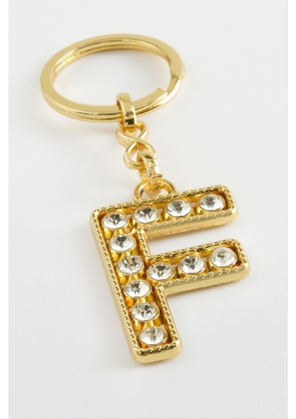 Ds-Derin Sarı Renkli Taşlı Harf Anahtarlık-F