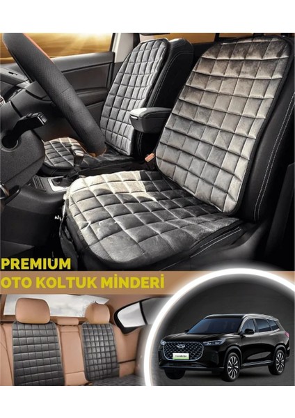 Tiggo 8 Koltuk Minderi Ortopedik Cepli Araç ve Kılıf Seti – Tam Uyumlu, Antrasit Renk, Konforlu Tasarım