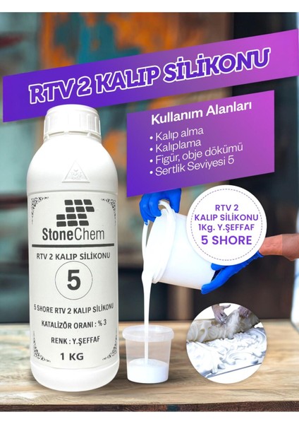 Yüksek Kalite 1. Sınıf Rtv 2 Kalıp Silikonu 1 kg Yarı Şeffaf 5 Shore