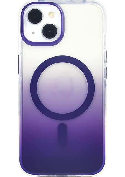 iPhone 14 Uyumlu Kılıf Toros M-Safe Şarj Özellikli Transparan Renk Geçişli Silikon Mor