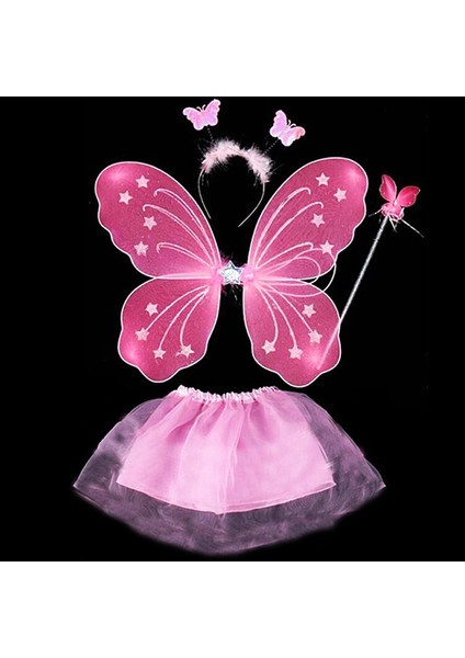 Toz Pembe Kelebek Kostümü - Toz Pembe Kelebek Kostüm Aksesuar Seti 4 Parça (5263)