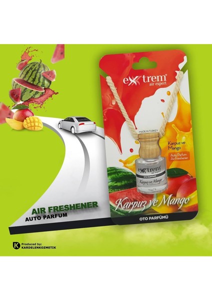 3 Adet Oto Parfümü Karpuz&mango -Vanilya-Okyanus | Ahşap Asma Koku 8 ml x 3 Adet
