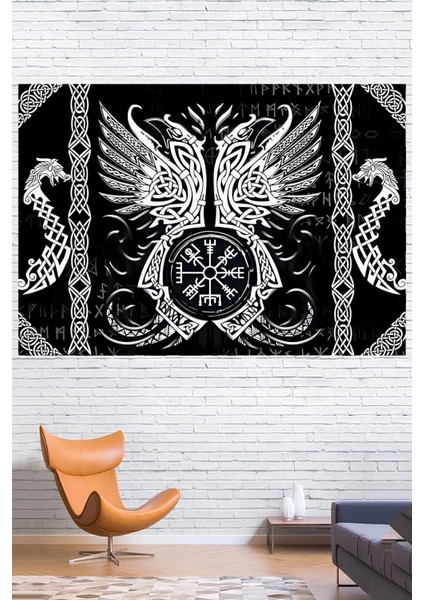 Viking Valhalla Sembolleri Duvar Örtüsü Duvar Halısı Wall Tapestry