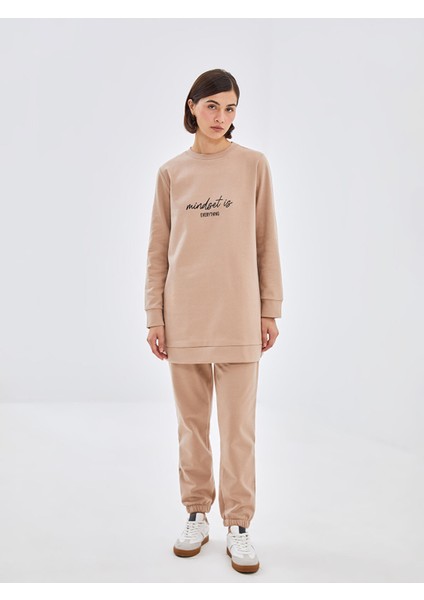 Yeni Sezon Bisiklet Yaka Baskılı Kadın Kalın Sweatshirt Tunik fiyatları