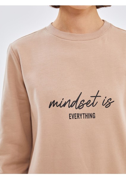 Yeni Sezon Bisiklet Yaka Baskılı Kadın Kalın Sweatshirt Tunik modelleri