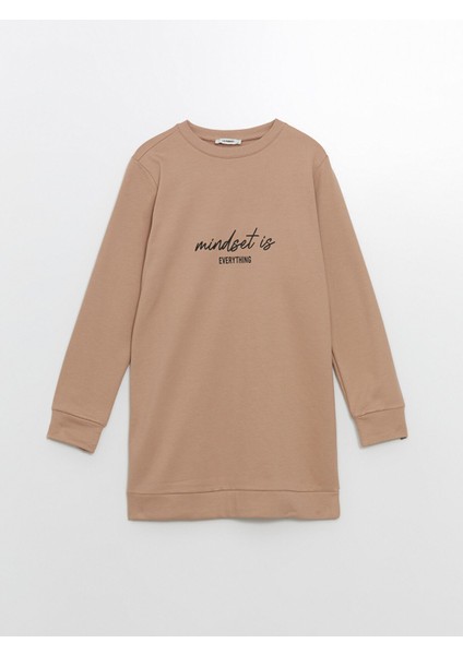 Yeni Sezon Bisiklet Yaka Baskılı Kadın Kalın Sweatshirt Tunik indirimleri