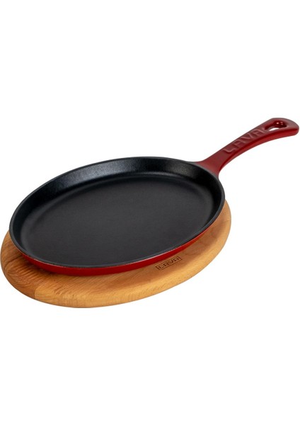 Döküm Oval Fajita Tabağı Döküm Demir Yekpare Saplı Kayın Servis Ahşabı Ölçü 17X23CM.-BORDO fiyatları
