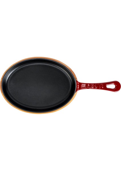 Döküm Oval Fajita Tabağı Döküm Demir Yekpare Saplı Kayın Servis Ahşabı Ölçü 17X23CM.-BORDO modelleri