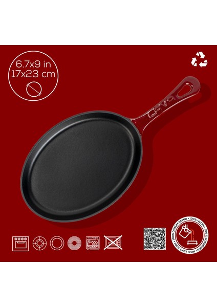 Döküm Oval Fajita Tabağı Döküm Demir Yekpare Saplı Kayın Servis Ahşabı Ölçü 17X23CM.-BORDO fırsatları