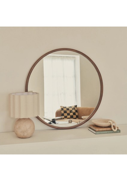 Büyük Koyu Ahşap Yuvarlak Ahşap Duvar Aynası 90CM x 90CM