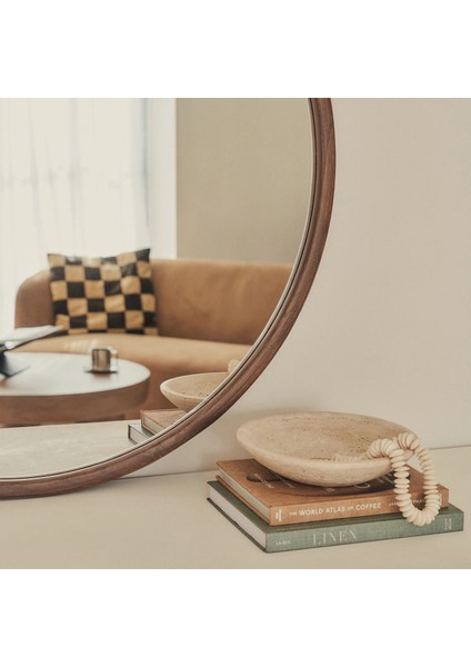 Büyük Koyu Ahşap Yuvarlak Ahşap Duvar Aynası 90CM x 90CM fırsatları