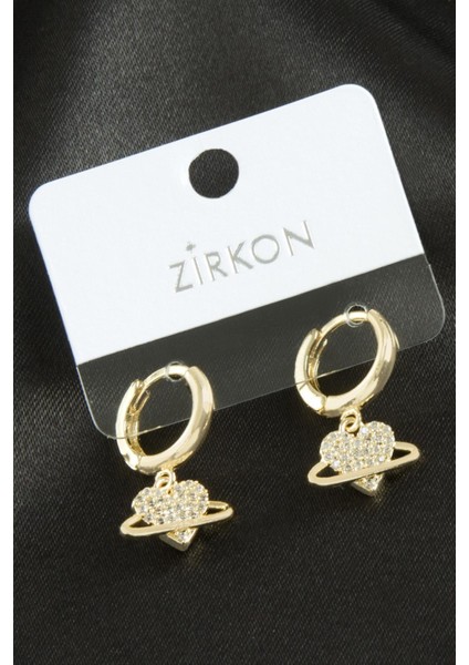 Wizard Kalp Zirkon Taşlı Küpe-Sarı