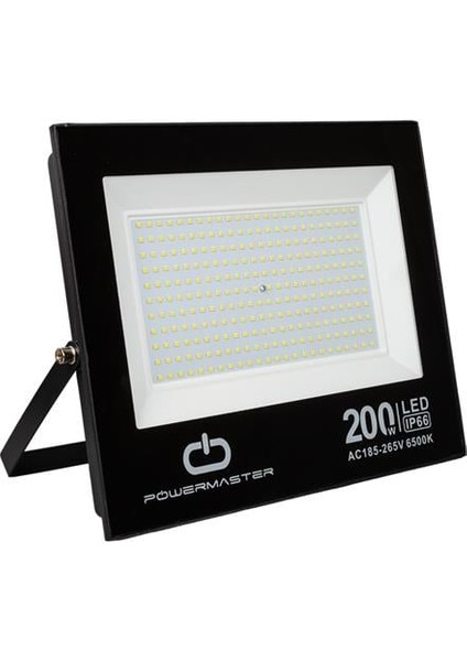Powermaster PM-22583 200 Watt - 220 Volt Beyaz 6500K IP66 120* Işık Açısı Siyah Slim Kasa LED Projektör
