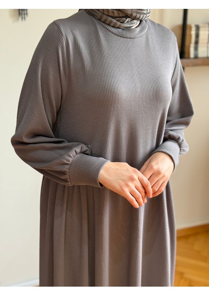 Füme Yandan Büzgülü Fitilli Örme Elbise 9922 modelleri