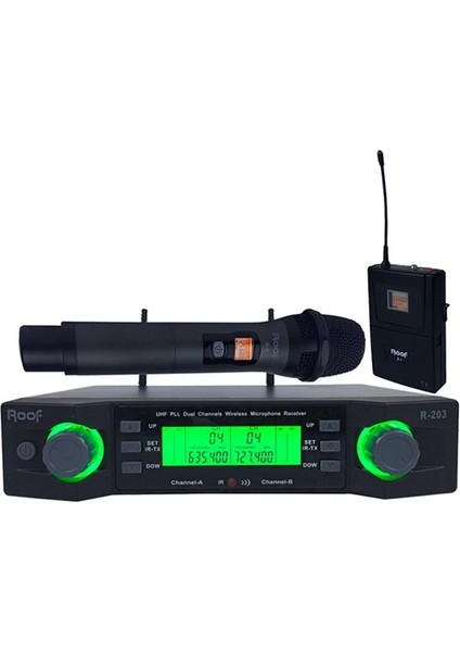 Roof R-203 1 El - 1 Yaka 2 Kanal Uhf Kablosuz Telsiz Mikrofon