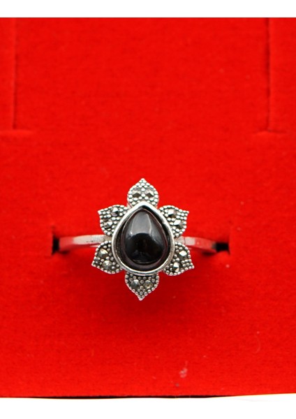 925 Ayar Kadın Gümüş Oltu Taşı Yüzük SY00042