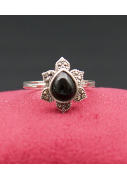 925 Ayar Kadın Gümüş Oltu Taşı Yüzük SY00042 fiyatları