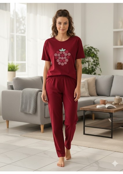 Kadın Bordo Sweet Little Princes Pijama Takımı