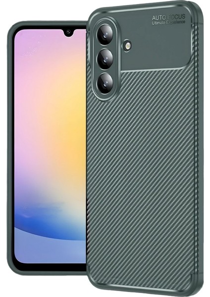Samsung Galaxy S25 Fe Uyumlu Kılıf Negro Karbon Görünümlü Silikon Koyu Yeşil