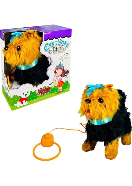 PFT-B267 Peluş Tasmalı Yürüyen Köpek Mavi -Vrd