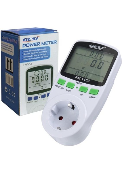Gesi PM-1453 Dijital Wattmetre Enerji Sarfiyat Ölçer Tüketim Ölçer 220 Volt 16 Amper 3680 Watt Priz