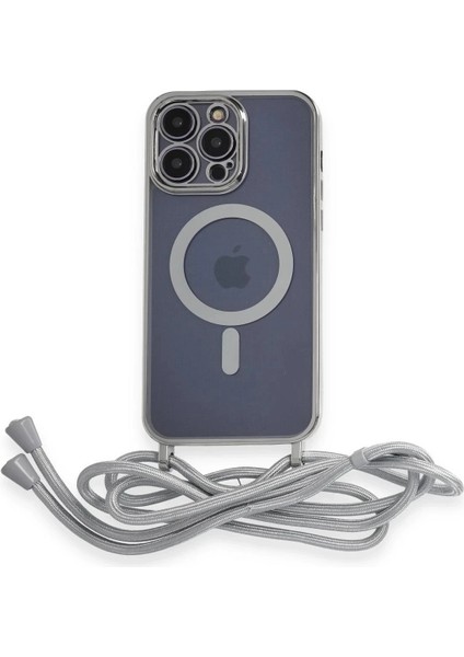 Bfs iPhone 12 Pro Max Kılıf Divo Lazer Askılı Magsafe Kapak - Gümüş