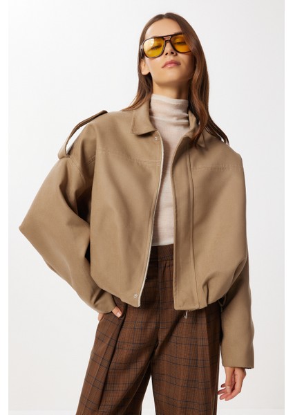 Süet Görünümlü Bomber Ceket LOH0014 Vizon