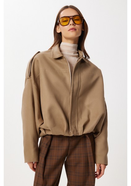 Süet Görünümlü Bomber Ceket LOH0014 Vizon modelleri