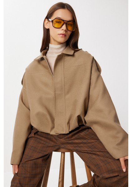 Süet Görünümlü Bomber Ceket LOH0014 Vizon fırsatları