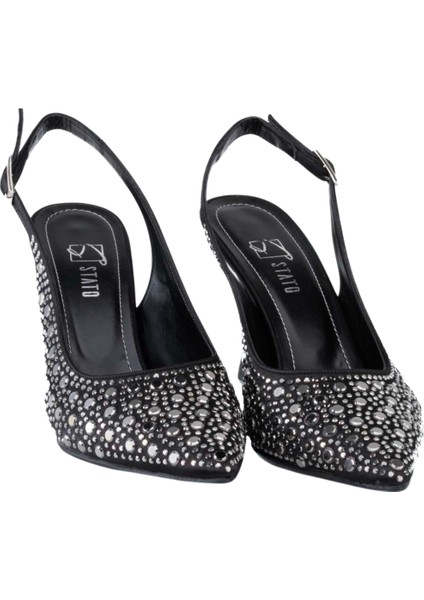 Kadın Siyah Işlemeli Topuklu Ayakkabı