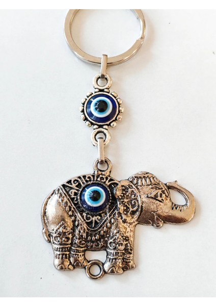 Metal Fil Şekilli Üzeri Cam Göz Süslemeli Ince Işlemeli Anahtarlık