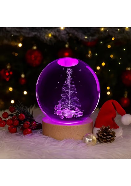 Isme Özel Işıklı Ahşap Kaideli Çam Cam Küre 8cm*6cm