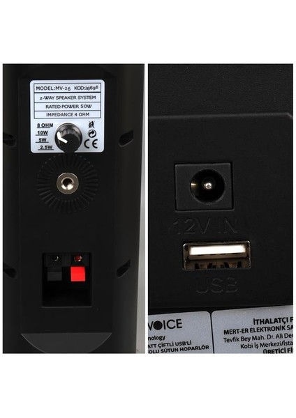 Magicvoice Mv-26 2x7.5 cm 50 Watt Komütatörlü Hat Trafolu Siyah Sütun Hoparlör (2'li Takım) fırsatları