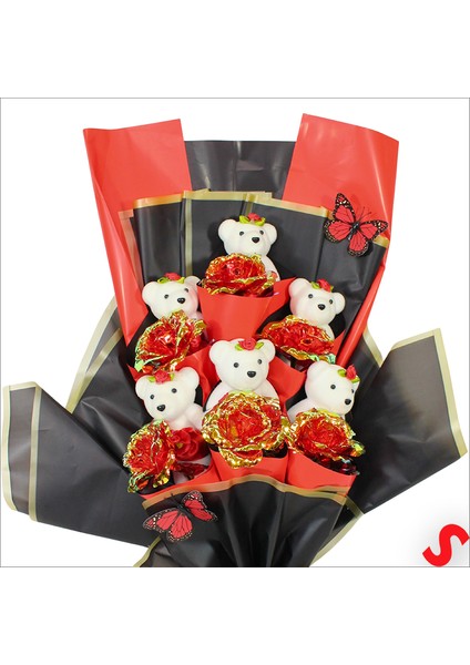 Sonsuzluk Güllü ve Strafor Ayıcıklı Buket, 60CM x 40CM - Kırmızı fırsatları