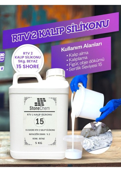 Yüksek Kalite 1. Sınıf Rtv 2 Kalıp Silikonu 5 kg Beyaz 5 Shore
