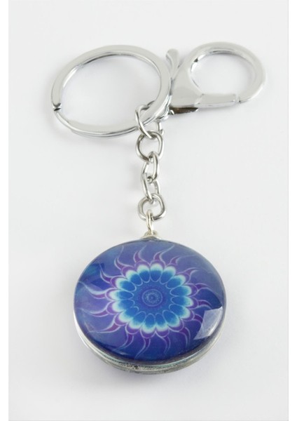 Ds-Derin Çiçek Cam Anahtarlık-Mavi