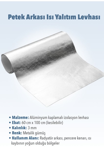 Kalorifer Petek Arkası Isı Yalıtım Levhası Radyatör Arkalığı Izolasyon Plakası Alüminyum Folyo Metalize Yansıtıcı fiyatları