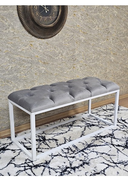 Beyaz Boyalı Diktörtgen 100 cm x 40 cm Oturak Puf - Bench - Makyaj Oturağı - Oturak Gri Renk 100 x 40 Boyut/ebat