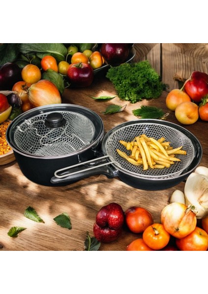 Emaye Kızartma Tencere ve Tavası 2'li Set 26 cm Wok Tava ve 24 cm Kızartma Tenceresi