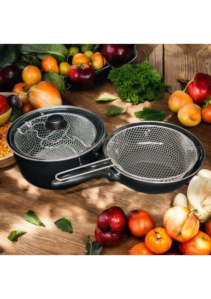 Emaye Kızartma Tencere ve Tavası 2'li Set 26 cm Wok Tava ve 24 cm Kızartma Tenceresi modelleri