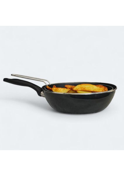 Emaye Kızartma Tencere ve Tavası 2'li Set 26 cm Wok Tava ve 24 cm Kızartma Tenceresi indirimleri