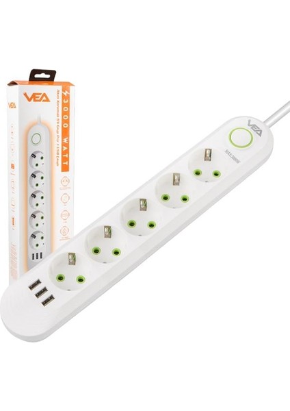 Vea VA-21562 5'li 3 Usb'li 1.5 Metre Akım Korumalı Priz Beyaz fırsatları